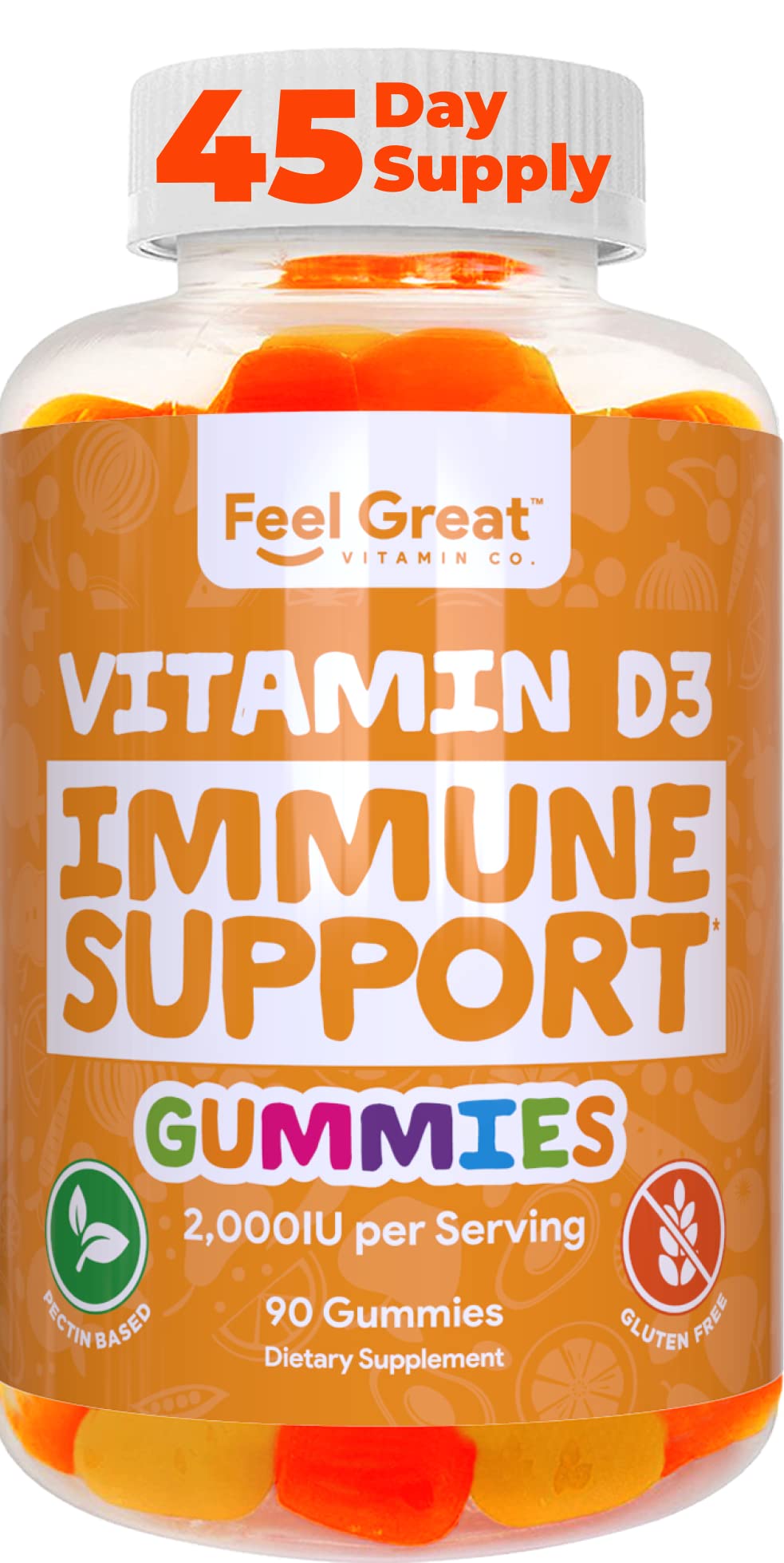 Vitamin D Gummies - 2000 IU | D3 Gummy for Healthy Bones, Mood & Immune System Function | Pectin Based Formula - Gelatin F...
