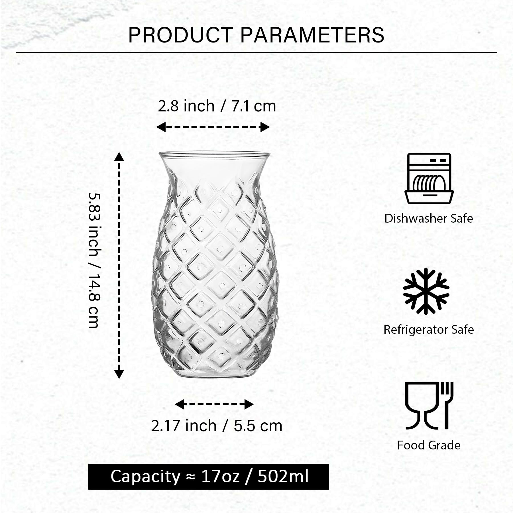 Vaso de piña – Vasos Tiki para cócteles – Vasos de piña Colada Huracán para decoración de bar, juego de 6 – Bebida mixta al aire libre, té helado, copa de vino, Hawaii Tropical Barware 481.9 g