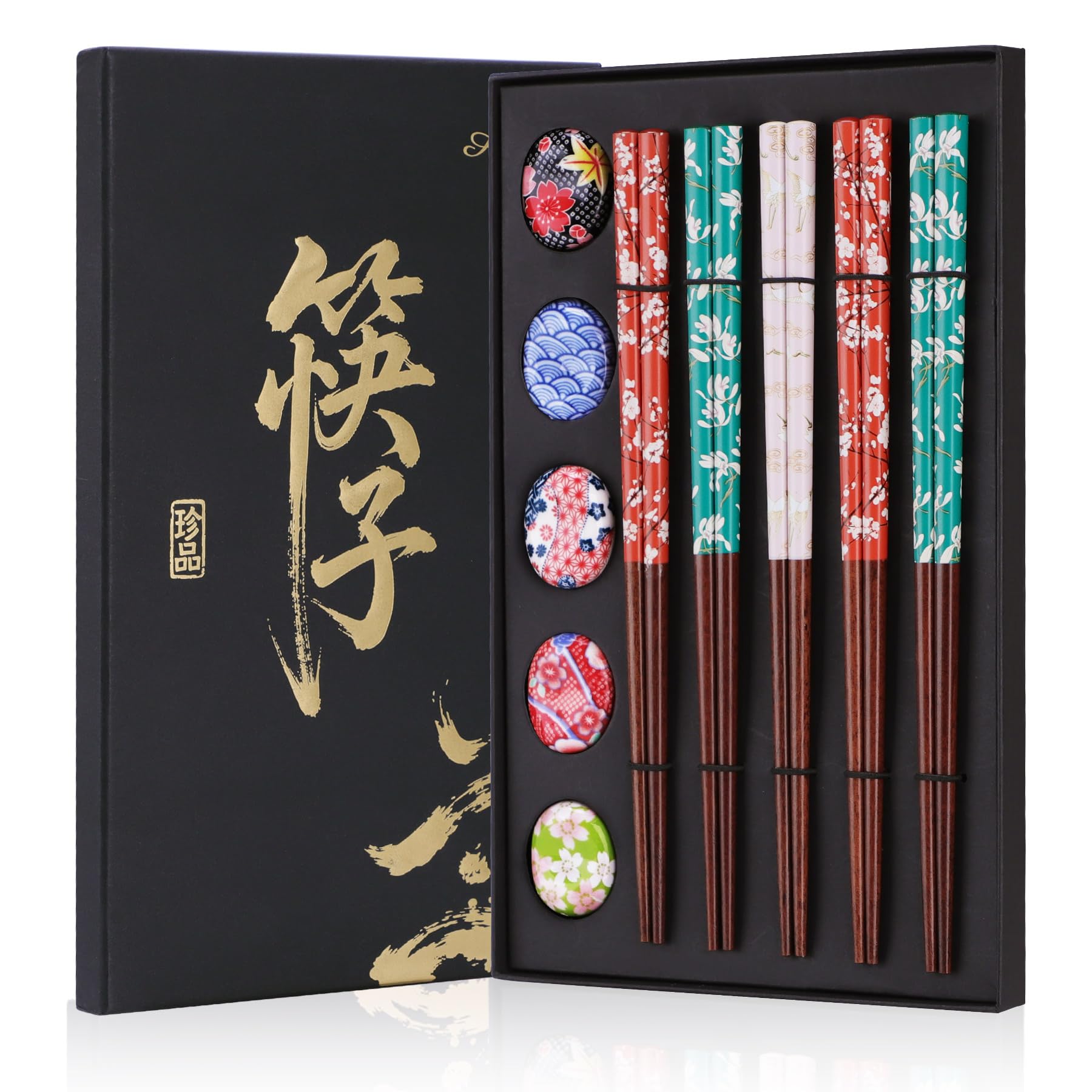 Antner 5 Pairs Reusable Bamboo Chopsticks with 5PCS Ceramic Choptick Rests — Amazon image 8