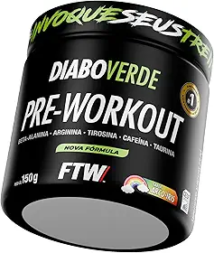 FTW Pré-Treino Diabo Verde - Energia Extrema, Força e Foco - Potência Hardcore com Cafeína, Beta-Alanina - Para Treinos Intensos - sabor: Arco Iris - Pote 150g