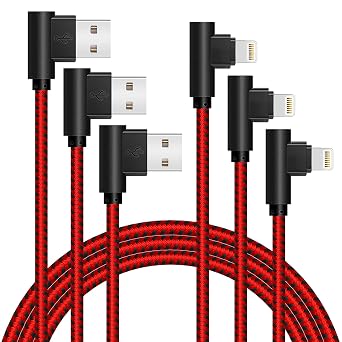 APFEN [3-Pack] 6FT/2M iPhone Gaming Charger Cable 90 Degree Elbow Game Video Watching Compatible with iPhone Xs Max/XS/XR/7/7Plus/X/8/8Plus/6S/6S Plus/SE Black Red, 6FT