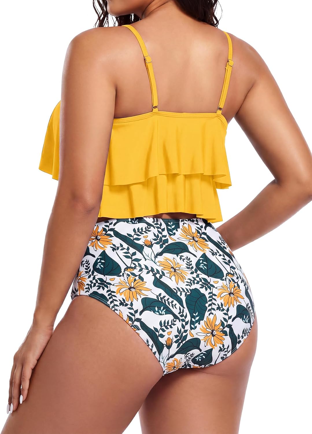 American Trends High Waisted Tankini Swimsuits for Women Flounce Top Tummy Control Bathing Suits