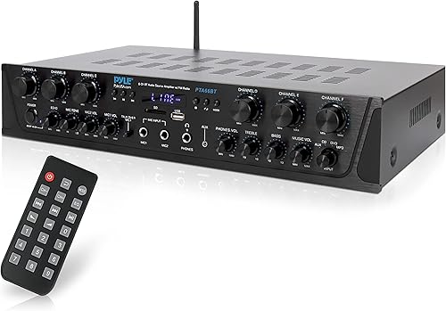 Pyle Sistema de amplificador de audio inalámbrico para el hogar, amplificador receptor estéreo de sonido compatible con Bluetooth, 6 canales de