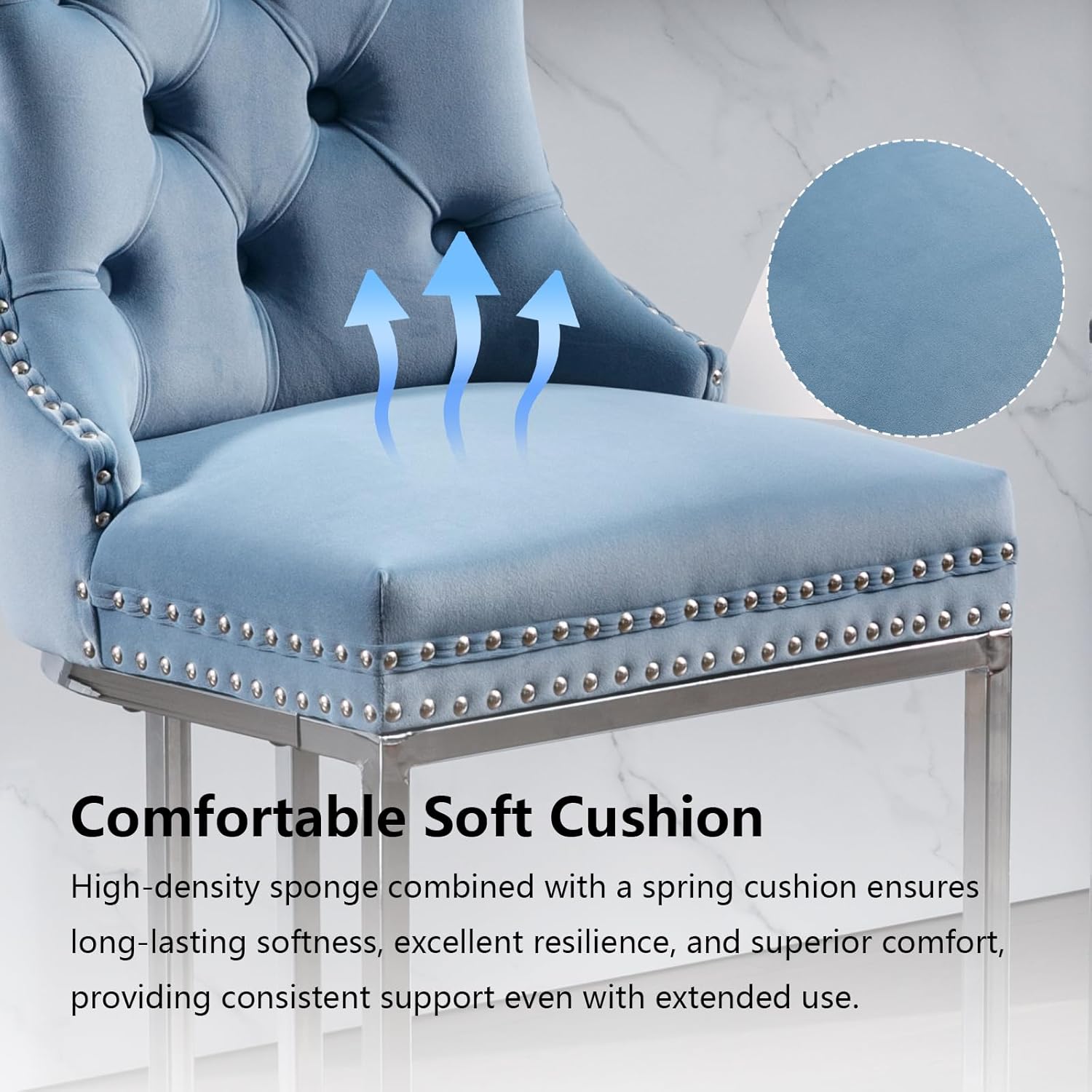 25" Counter Height Bar Stools Set of 2, Modern Velvet Barstools with Chrome Metal Legs and Tufted Back, Upholstered Island Chairs for Kitchen Island, Pub, Cafe, Light Blue