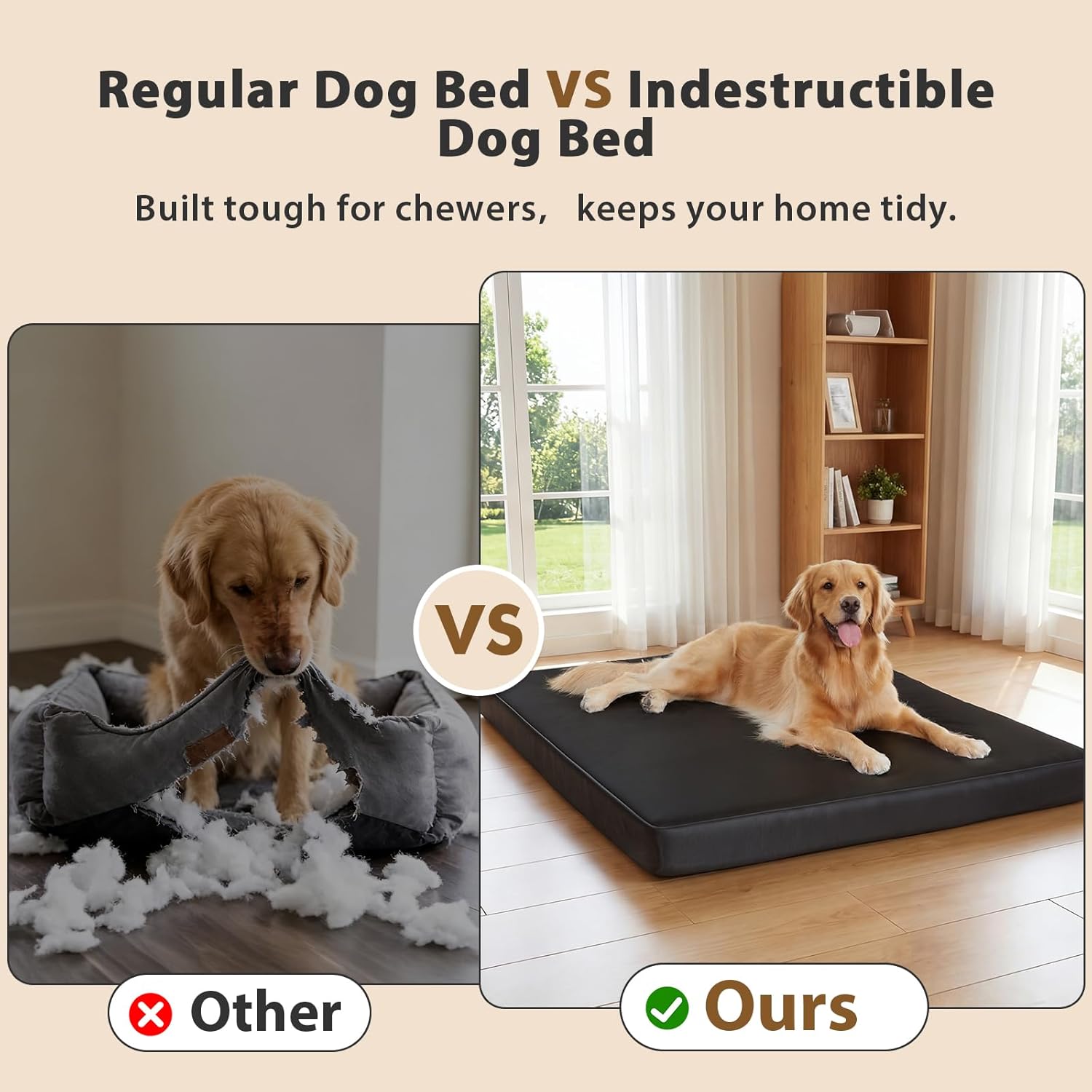 RRPETHOME 3" Chew Proof Indestructible Dog Bed for Large Aggressive Chewers,Durable Tough Fabir Chew Resistant Crate Dog beds for Large Dog & Puppy,Orthopedic Egg Foam Kennel Mat Pad Black 36x27x3