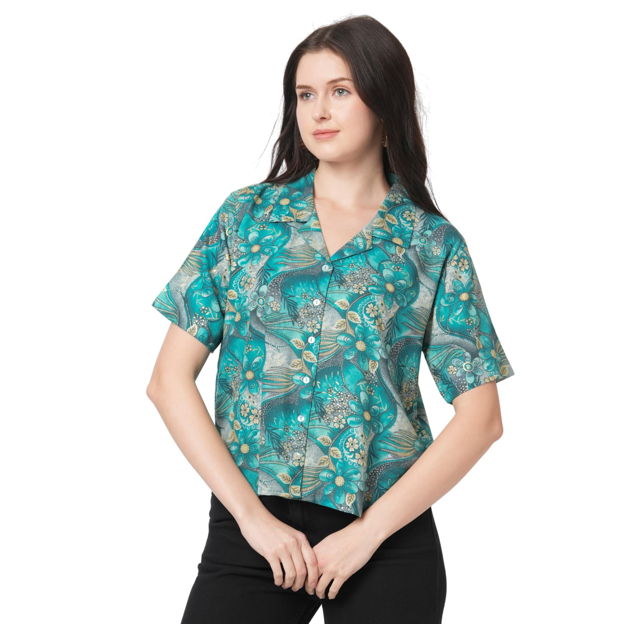 Go.4.it Women's Rayon Fabric Stripe & Plain Mix-n-Match Casual Top (in, Alpha, 2XL, Regular, Peacock) - Image 3 thumbnail