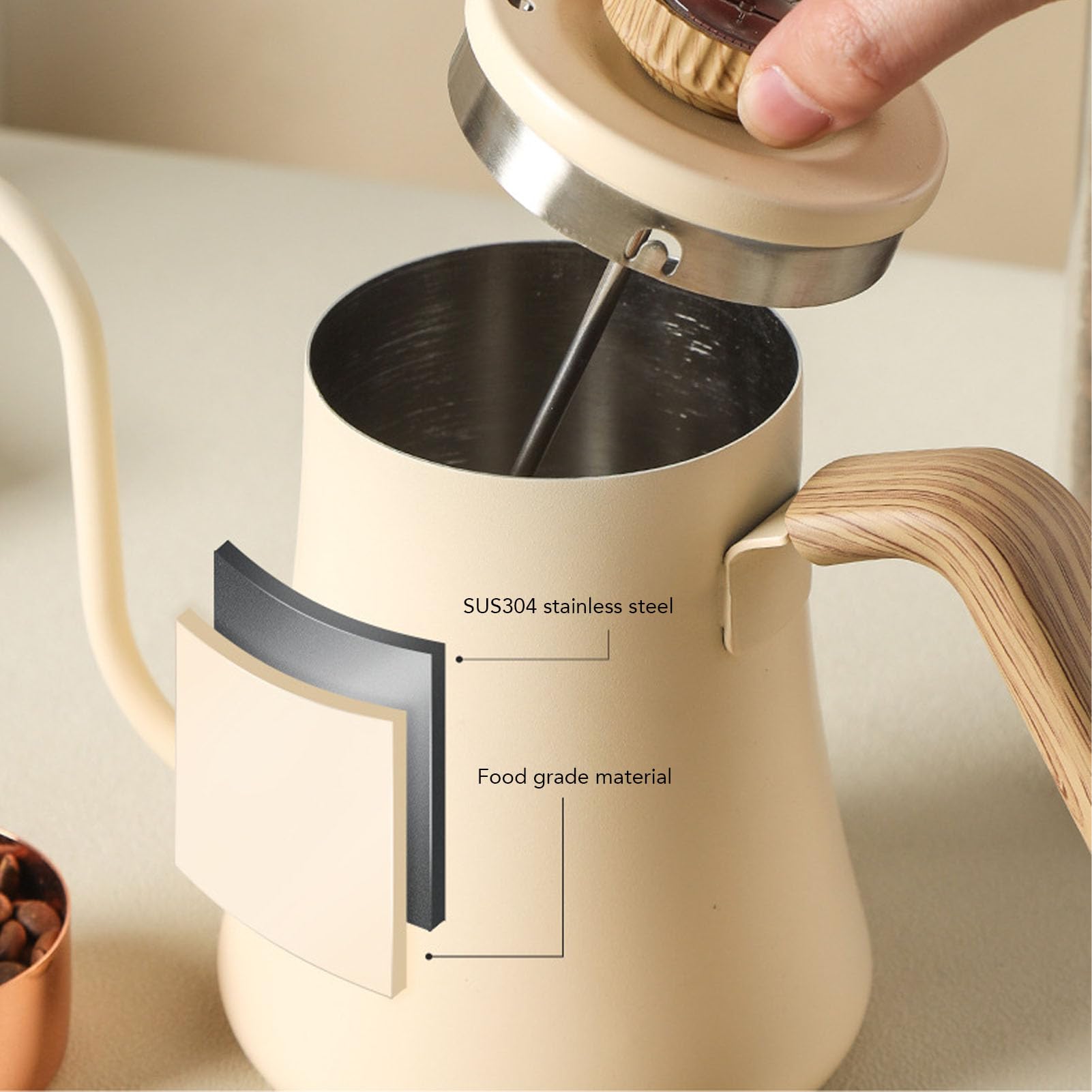 Bewinner Bollitore Collo D'Oca, 600ml Acciaio Inossidabile 304, per Caffè