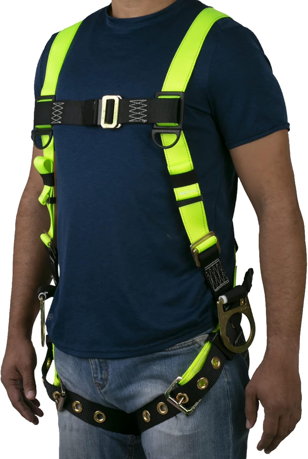 JORESTECH Safety Harness Full Body Protection Fall Arrest Yellow/Lime Back D Ring ANSI with High Visibility (3 D Rings)