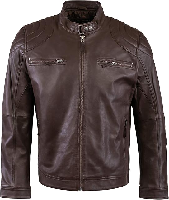 Bertanni London Men's Real Leather Café Racer Motor Bike Jacket