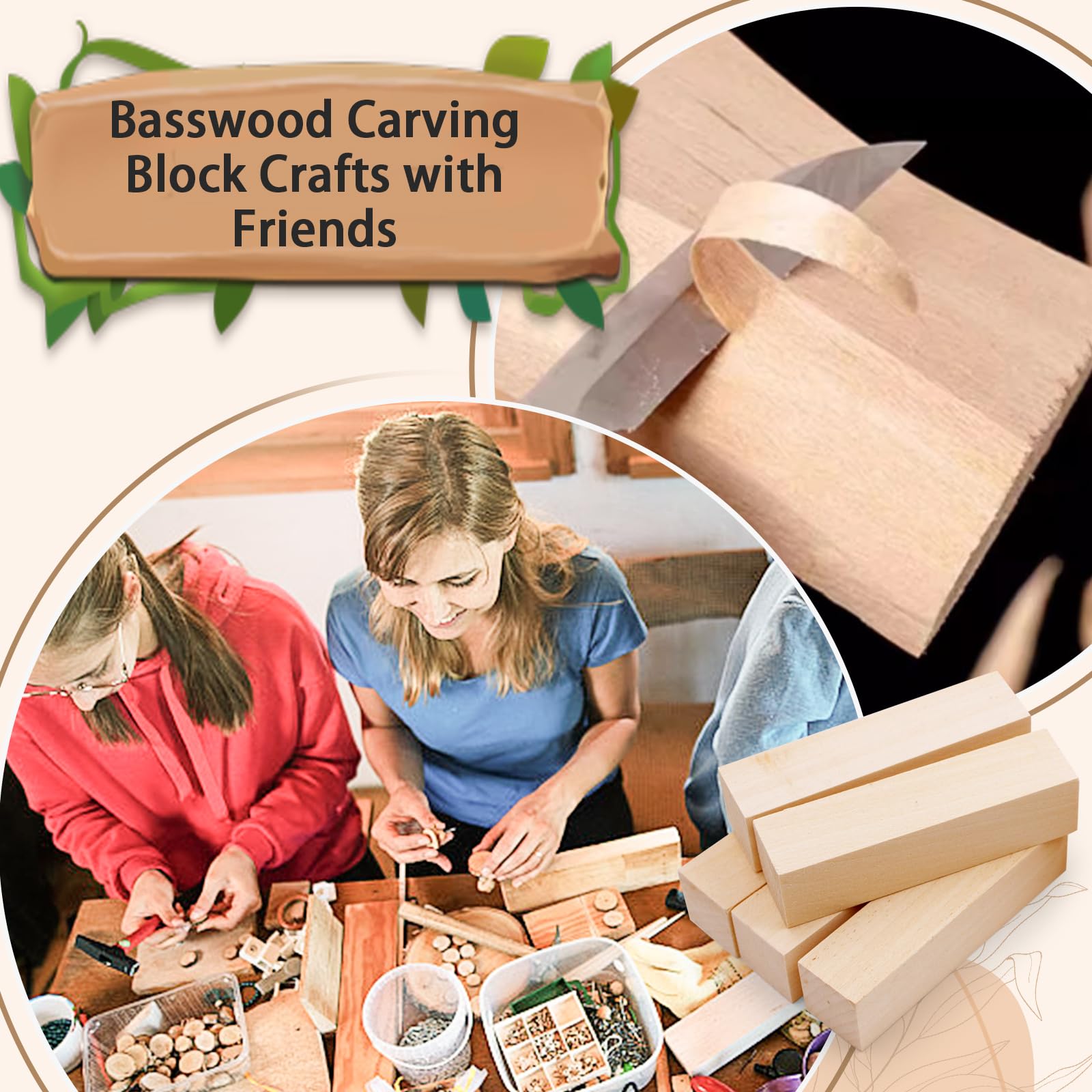 Basswood Carving Blocks for Crafts,Cymuber 24 PCS Whittling Wooden Blockss Kit with 3 Sizes,Wood Carving Blocks Wood Whittling Kit Crafts for Kids and Adults