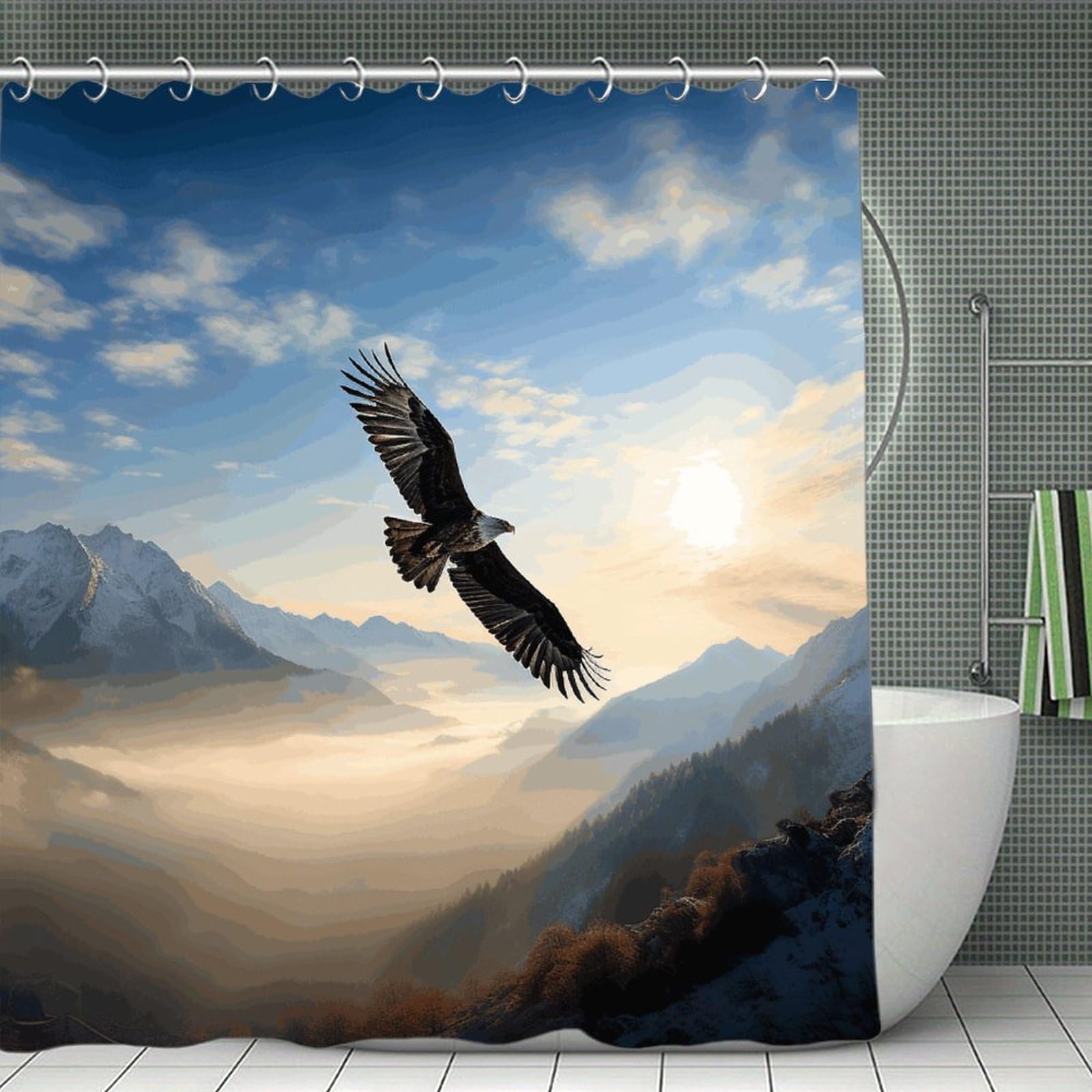VstaDank Eagle Mountains Shower Curtain Waterproof Bathroom Curtain with Hooks Luxury Weighted Bath Curtains for Bathtubs Showers Room Dividers Decorative Shower Curtains 71x71 in