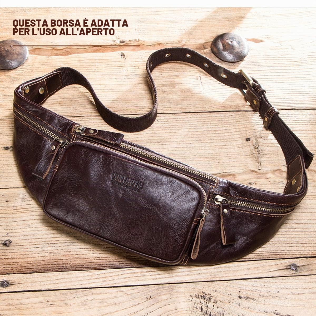 Marsupio da uomo in vera pelle marsupio, marsupio multifunzione con cerniera