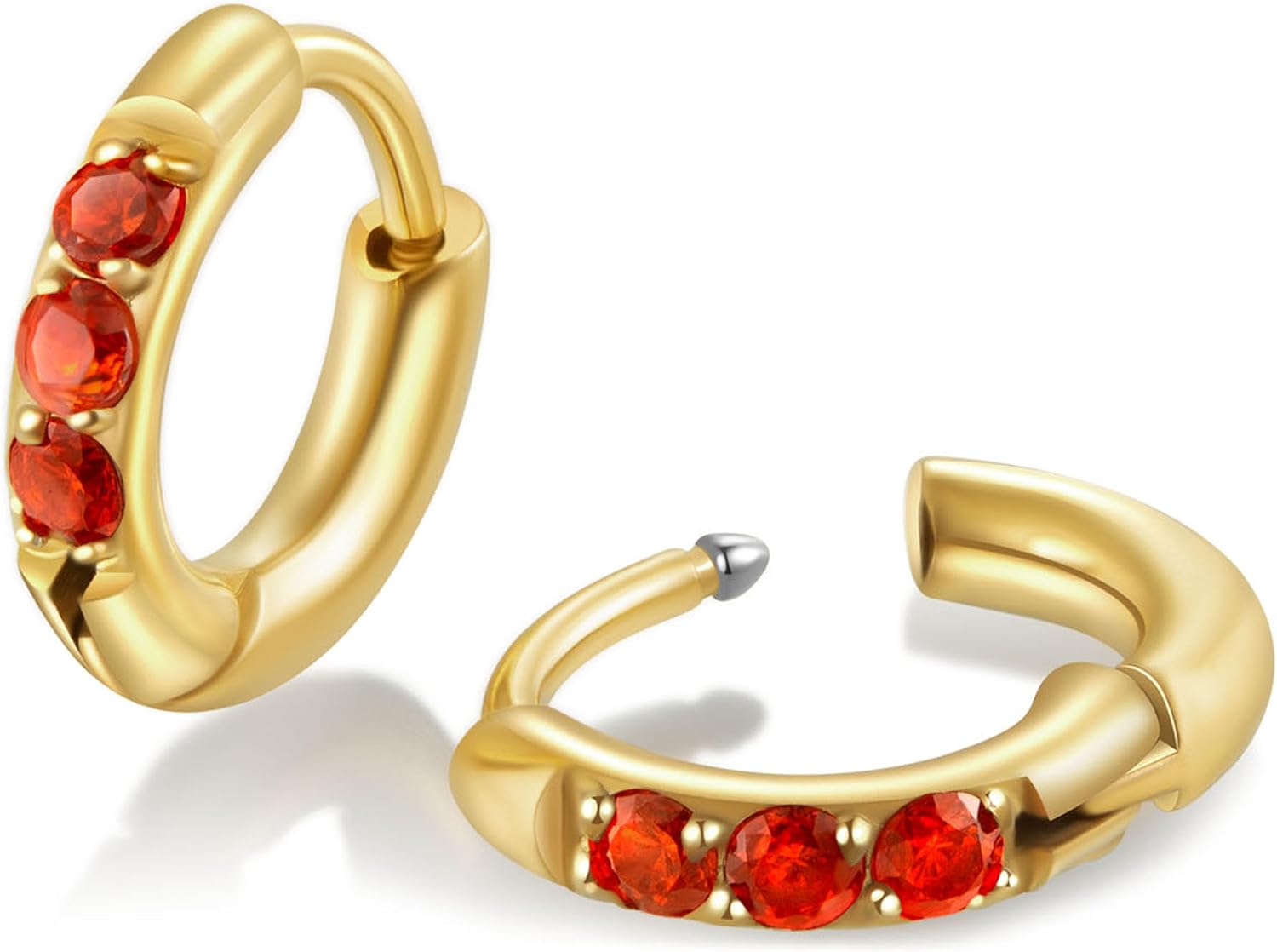 Hypoallergenic Unisex Surgical Steel Small Cubic Zirconia Huggie Hoop Earring, Color Gold - Silver - Rose Gold - Black - Rainbow, Size 6mm- 12mm Safe for Sensitive Ear