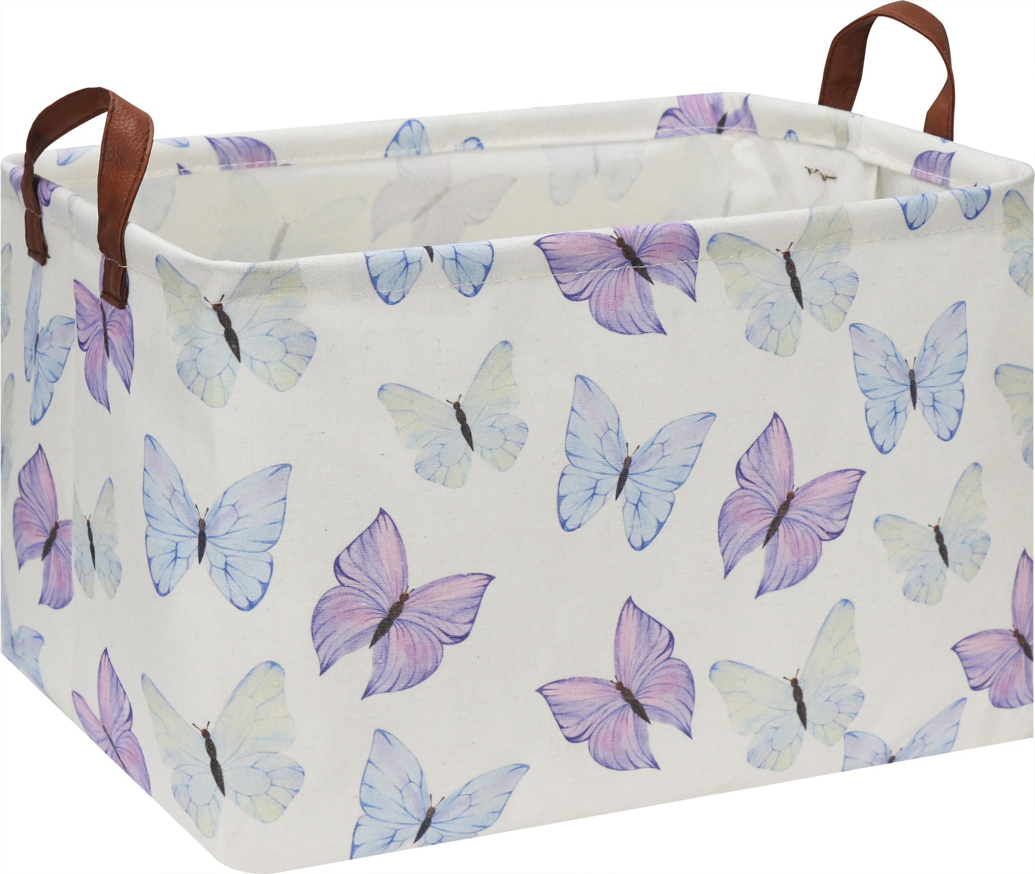 Rectangle Storage Basket with Handles, Collapsible Toys Bin, Books Box,Gift Basket(Blue & Purple Butterfly)
