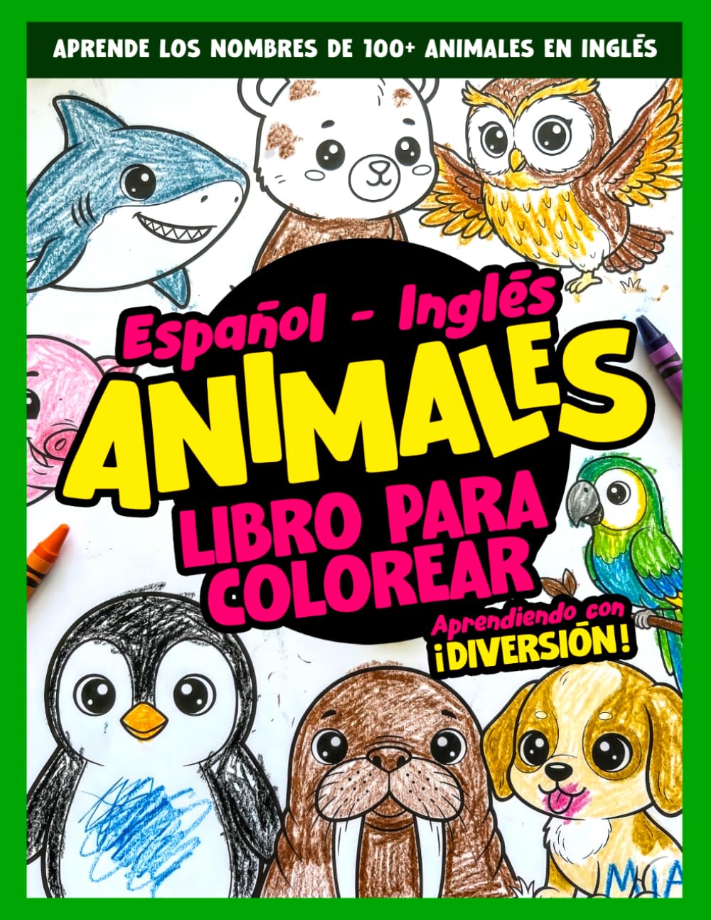 Libro para colorear de animales en inglés y español: ¡Aprendiendo con diversión!