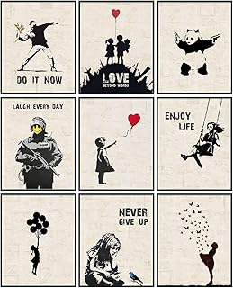 INFUNLY 9 Set Banksy Wall Art Prints: Canvas Wall Art, 8x10 Inch, Unframed, Panda Prints, Inspirational Quotes for Bedroo...