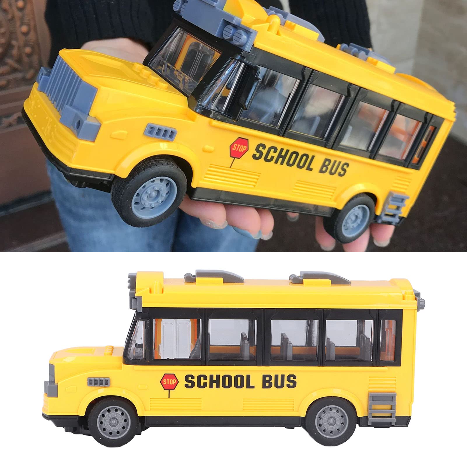 Scuolabus giocattolo, auto telecomandata scala 1/30 con luci anteriori e carrozzeria, apertura manuale porta cabina destra, veicolo giocattolo per bambini e collezionisti adulti