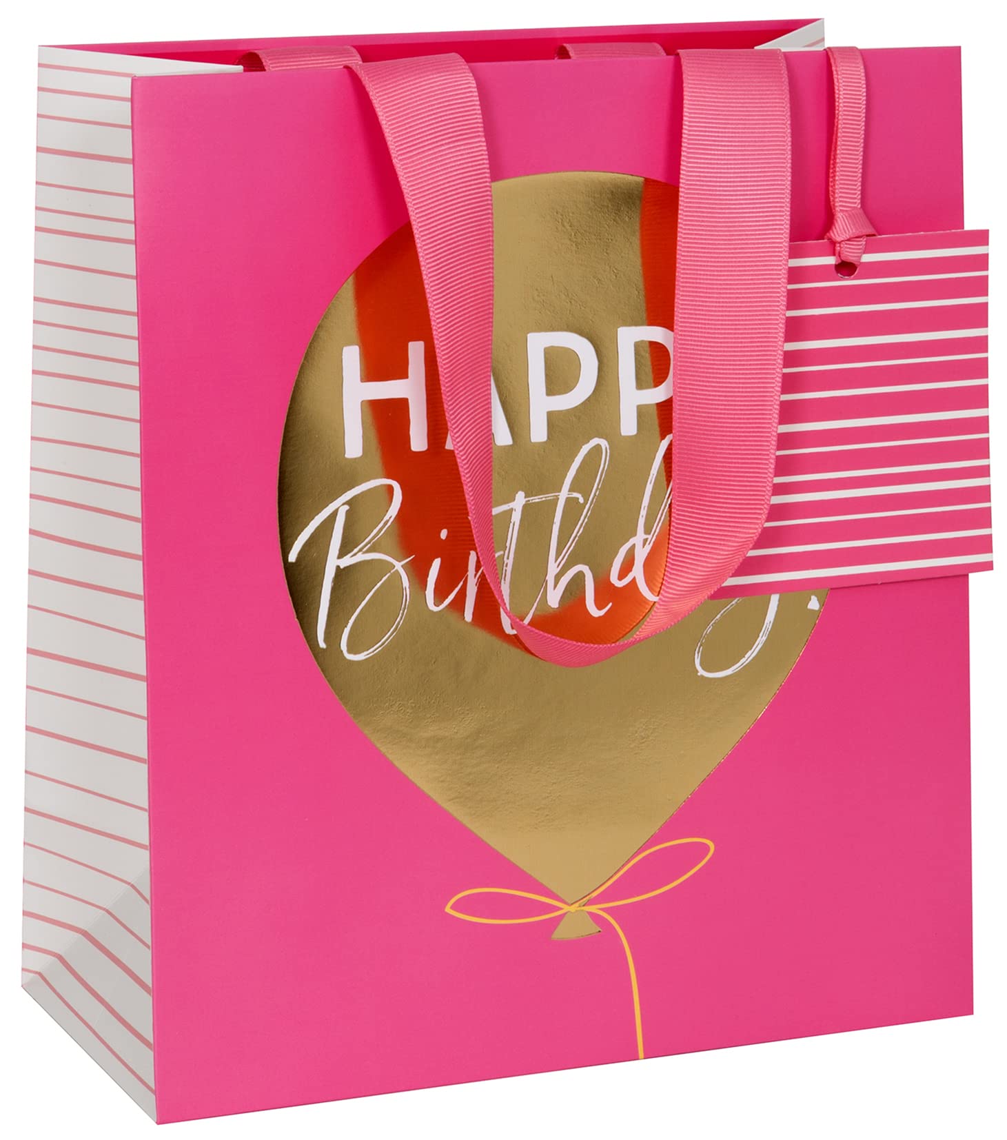 Glick Women's Pink Think Of Me Happy Birthday Gold Balloon Medium Gift Bag