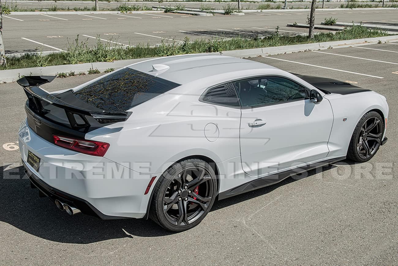 Replacement for 2016-Present Chevrolet Camaro LT LS RS SS Models | ZL1 Style Side Skirts Rocker Panel Extension Pair (ABS Plastic - Primer Black)