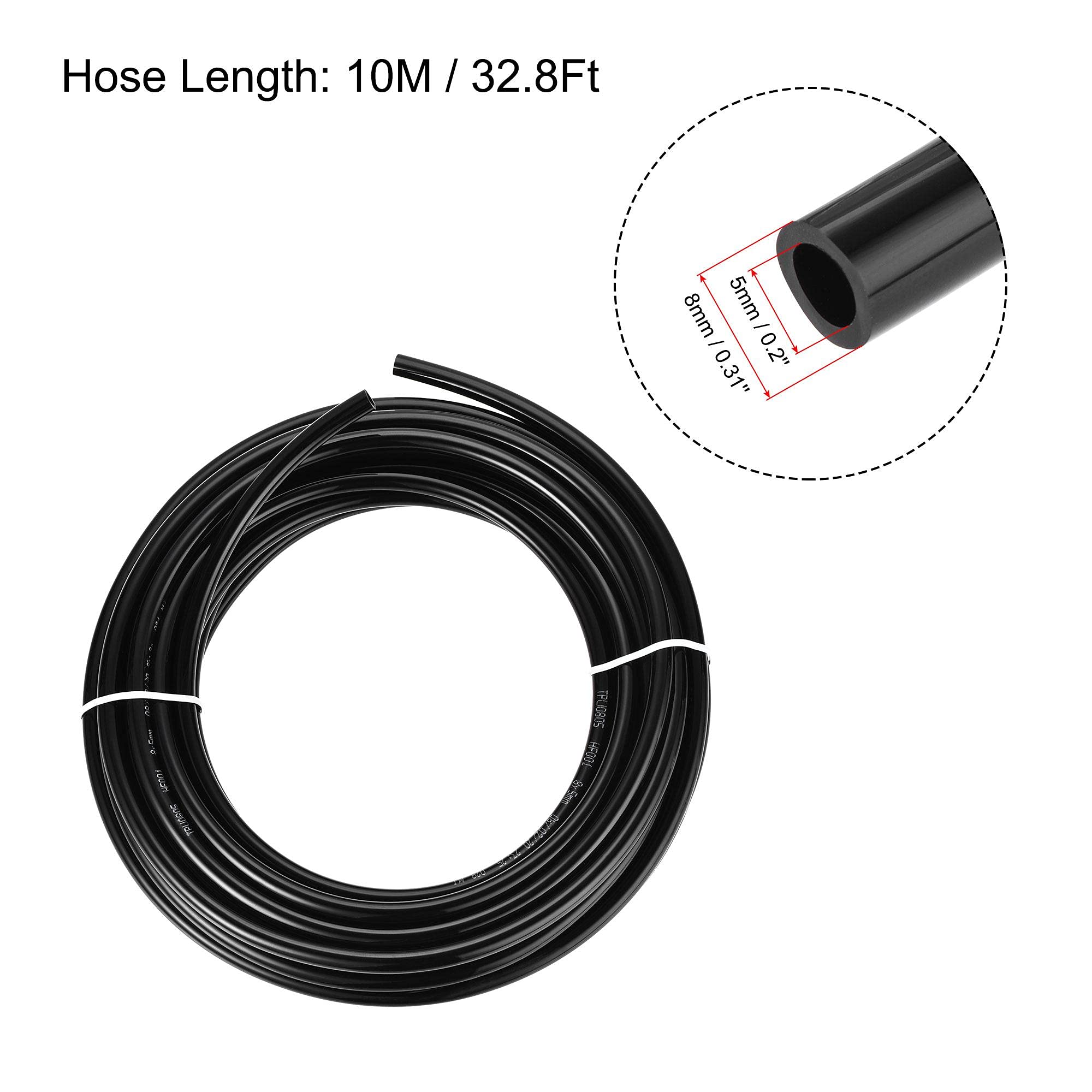 uxcell Kit de tuyau pneumatique en polyuréthane de 8 mm de diamètre extérieur - 10 mètres - Noir - Avec 10 raccords à pousser pour connecter