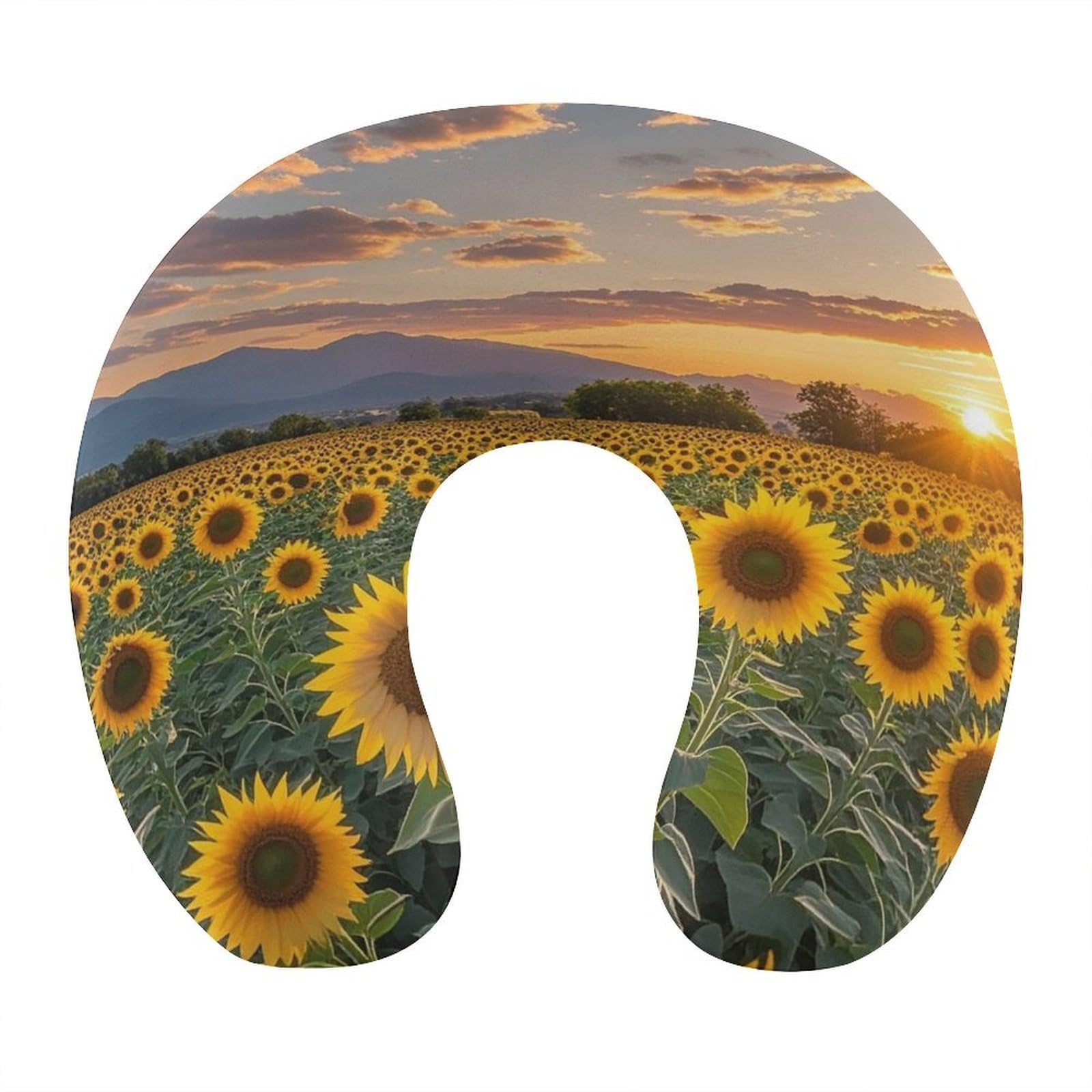 FekiLoot Beautiful Sunflower Field Sunset Travel Pillow Comfortable U Shape Memory Foam Pillows Neck and Head Support Portable Travel Neck Pillow Suitable for Planes Trains Self-Driving Cars