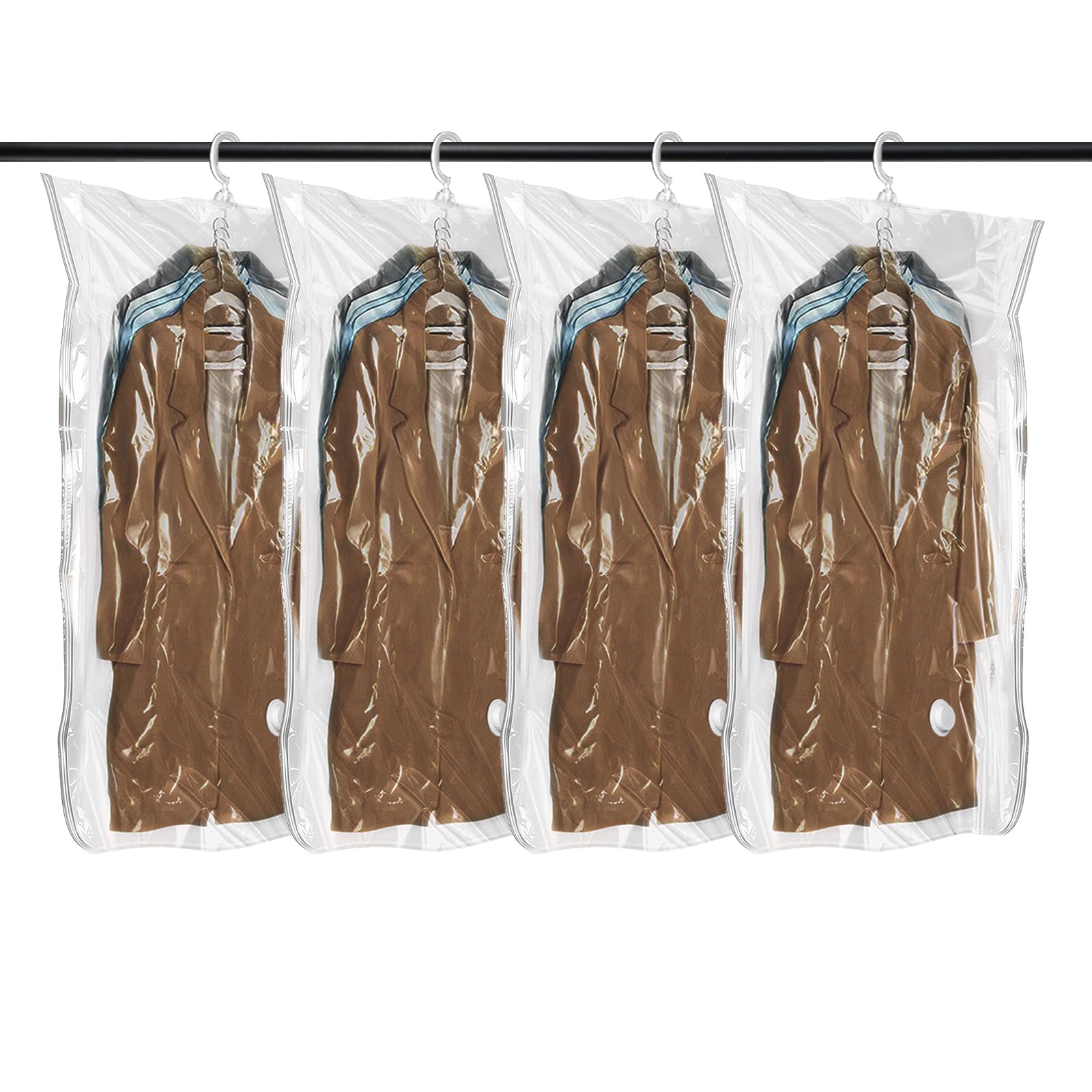 Flintronic Hanging Vacuum Storage Bags, 4pcs 135x70cm Vacuum Compression Zipper Storage Bags, Space Saver for Clothes, Suits, Dresses, Coats or Jackets