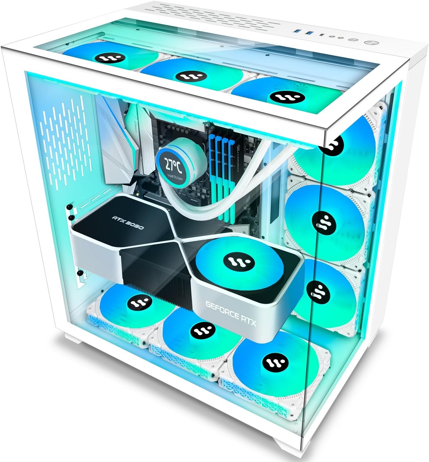 KEDIERS PC Case Pre-Install 9 ARGB Fans, ATX Mid Tower Gaming Case with Opening Tempered Glass Side Panel Door Desktop Computer Case