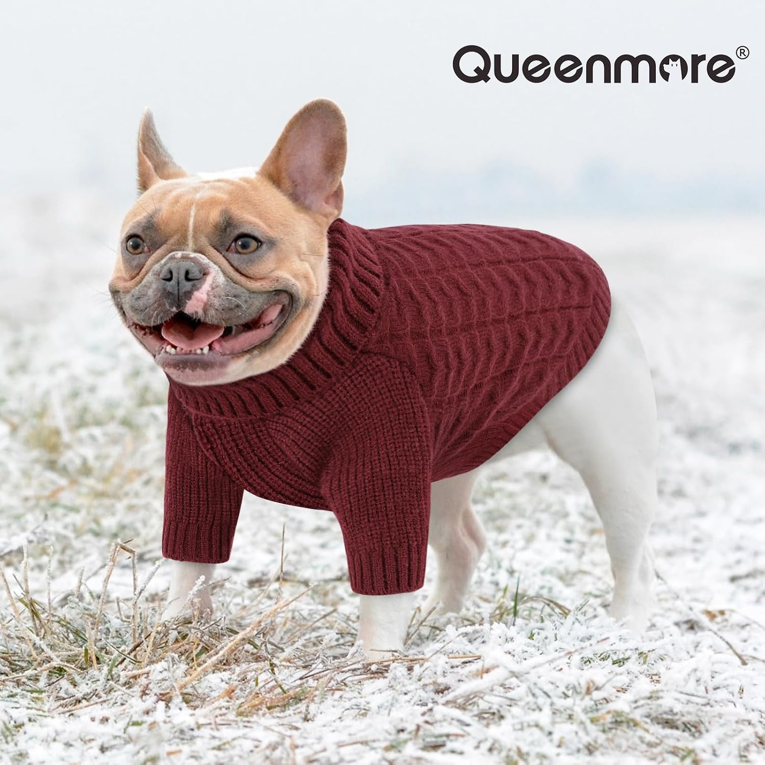 Queenmore Medium Dog Sweater, Dog Christmas Sweater, Warm Soft Sweaters for Dogs Girl Boy, Knit Winter Coat for Small Medium Large Dog (Burgundy, M)