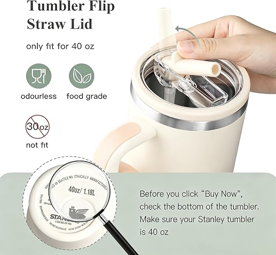 Stanley lid replacement 40 oz,Leakproof Flip for Cup Quencher H2.0 Tumbler | lid replacement 40 oz,Fits Stanley 40oz Quencher H2.0/ProTour.Leakproof,durable,2pk w/ brush.Perfect for home,office, travel.