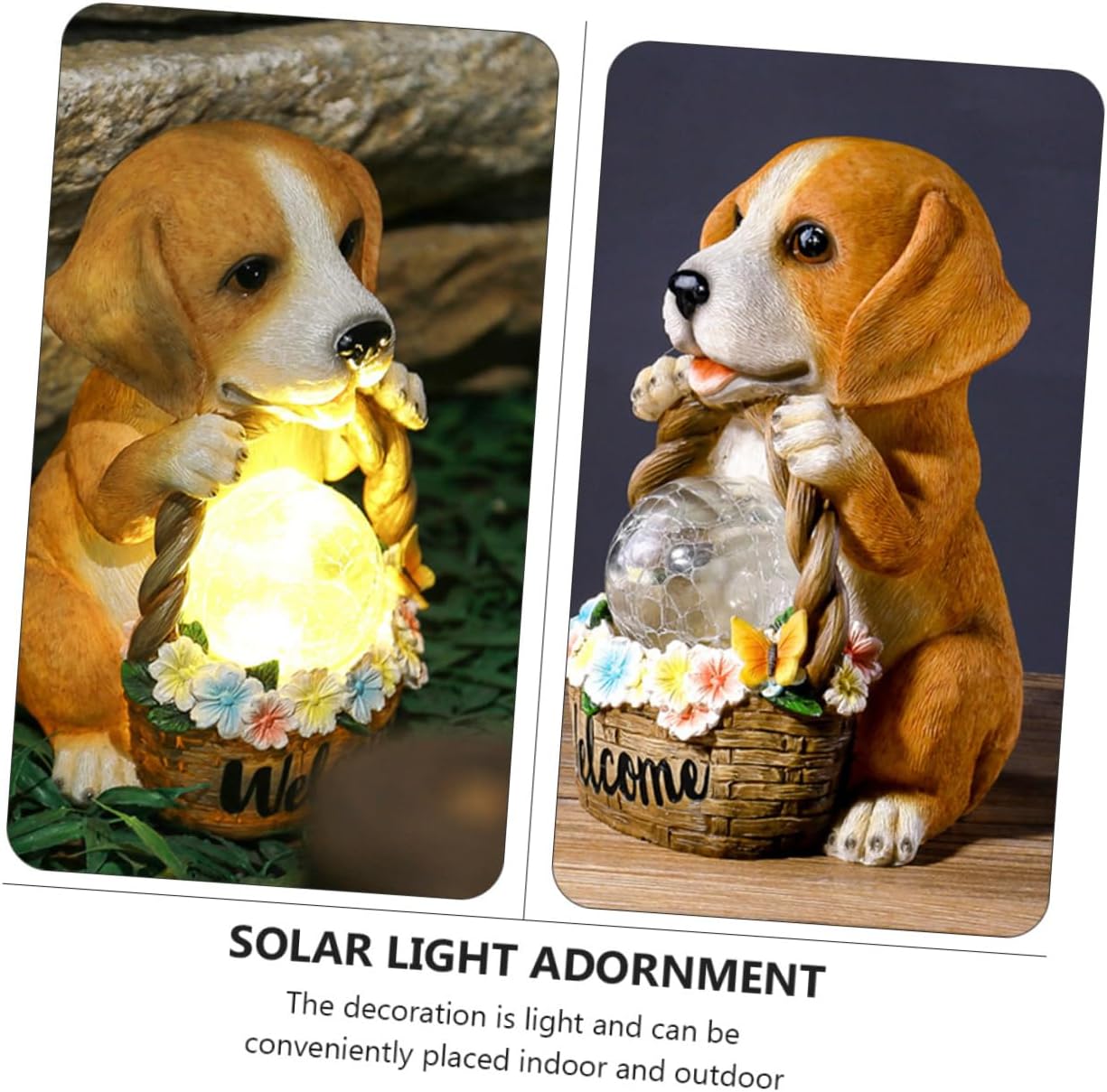 1Pc Dog Flower Basket Adornment Outdoor Solar Lighting Decor Chic Resin Craft for Garden Creative and Realistic Garden Ornament with Solar Powered Design for Patio