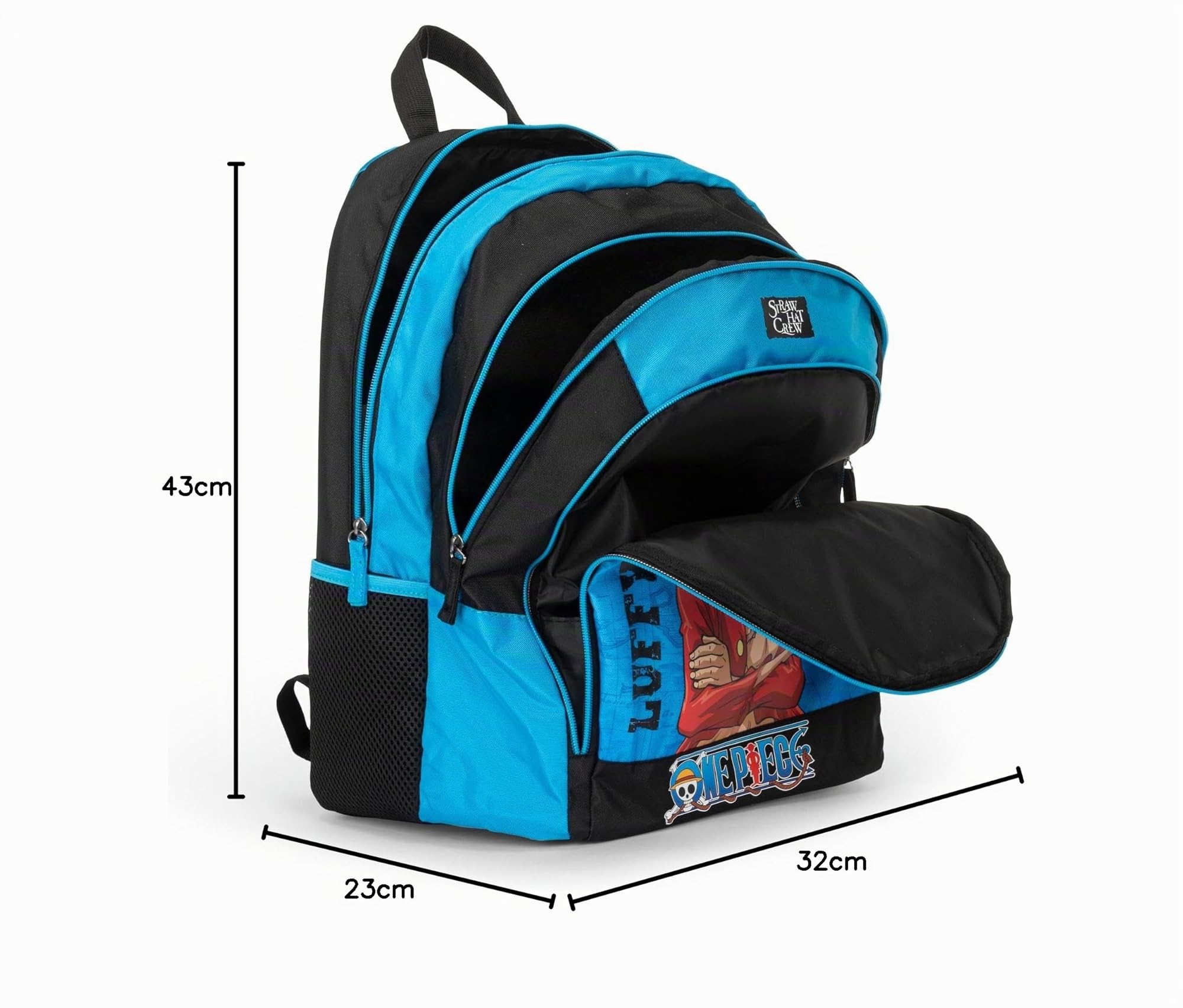 ONE PIECE - Zaino Scuola Ufficiale One Piece, con 2 Ampi Spazi Centrali, Capiente Tasca Frontale, Spallacci Regolabili e Imbottiti, Retro e Fondo Termoformati, 32x43Hx23cm