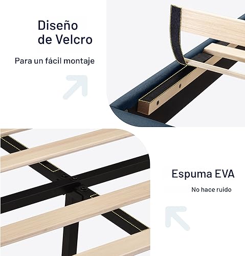 Miniatura 5 de Allewie - Base de cama de plataforma matrimonial con cabecera tapizada de tela y soporte de listones de madera, base de colchón totalmente tapizada,
