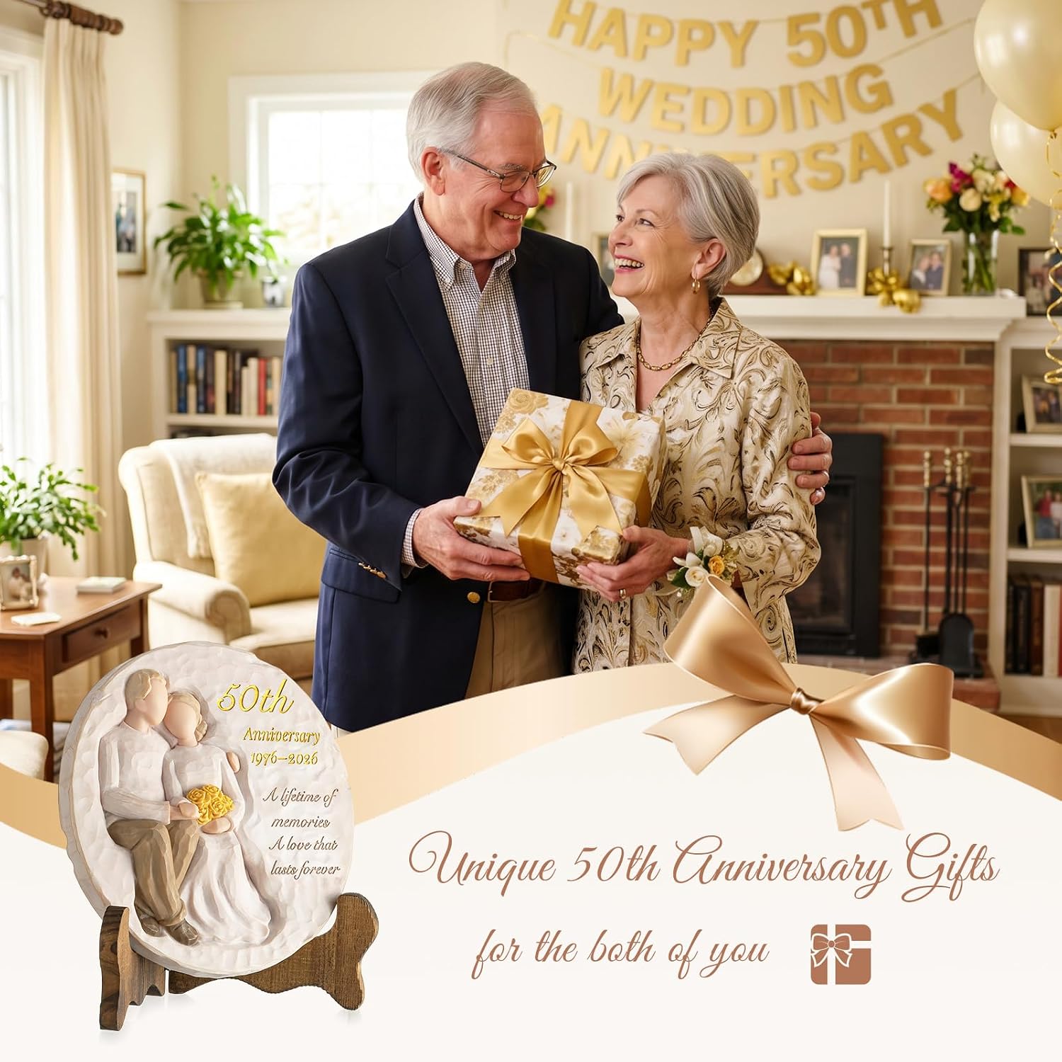 Storieme 50th Anniversary Wedding Gifts: Best 50 Year Golden Anniversary Plaque for Couple Parents Husband Wife - Unique Keepsake Decor to Celebrate 50 Years of Love