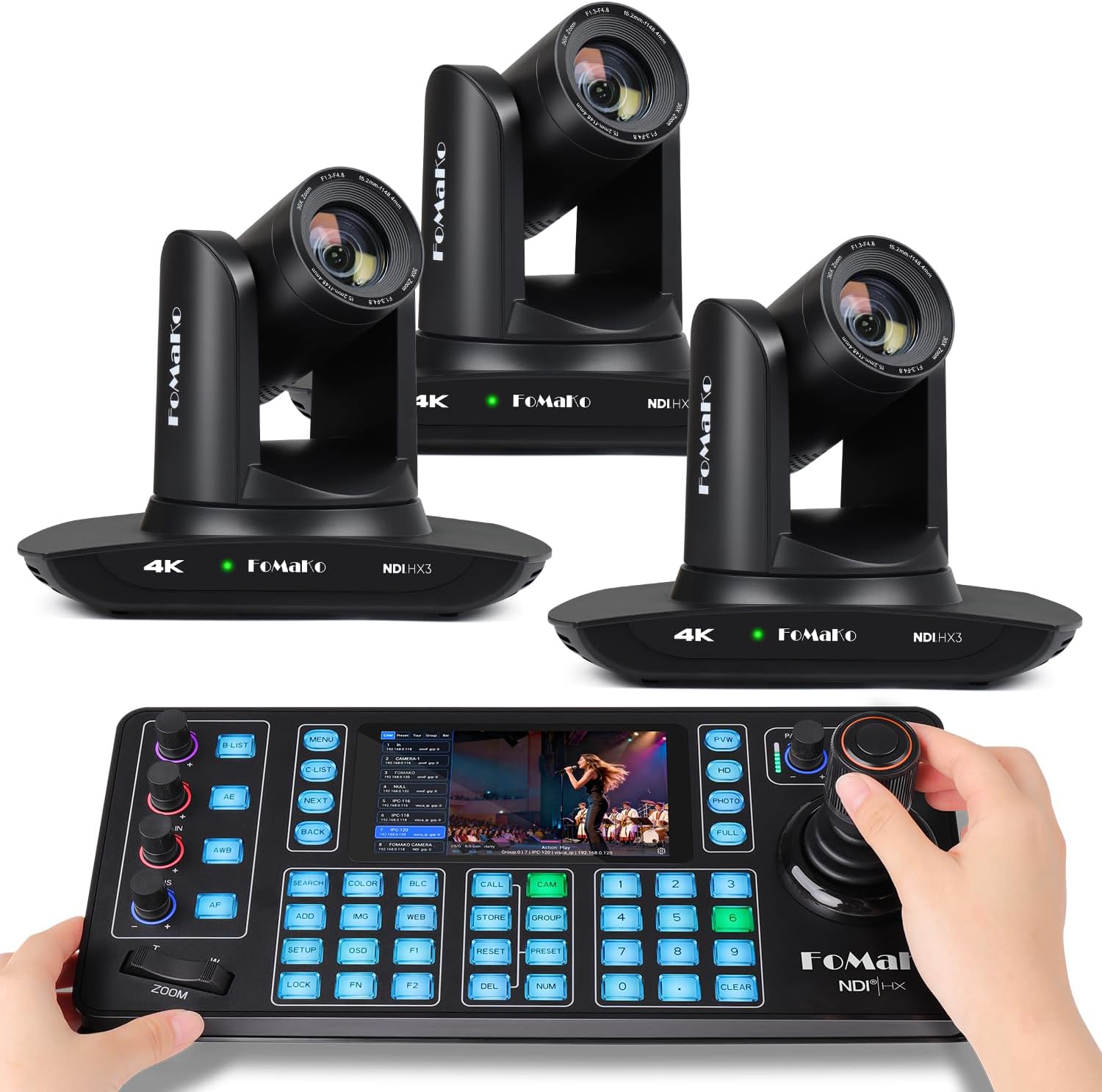 FoMaKo K30NS 4K 30x Optical Zoom PTZ Camera with NDI 6 & NDI HX3, AI Auto-Tracking Gen 3, 3G-SDI/LAN/USB3.0/HDMI,KC608N PTZ Controller for Church, Worship, Education & Conference(K30NSX3+KC608N)