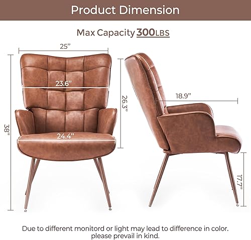 Miniatura 2 de Silla de Acento de Cuero, Silla Marrón para Sala de Estar, Silla de Acento de Respaldo Alto, Silla de Acento de Cuero Sintético con Respaldo, Silla