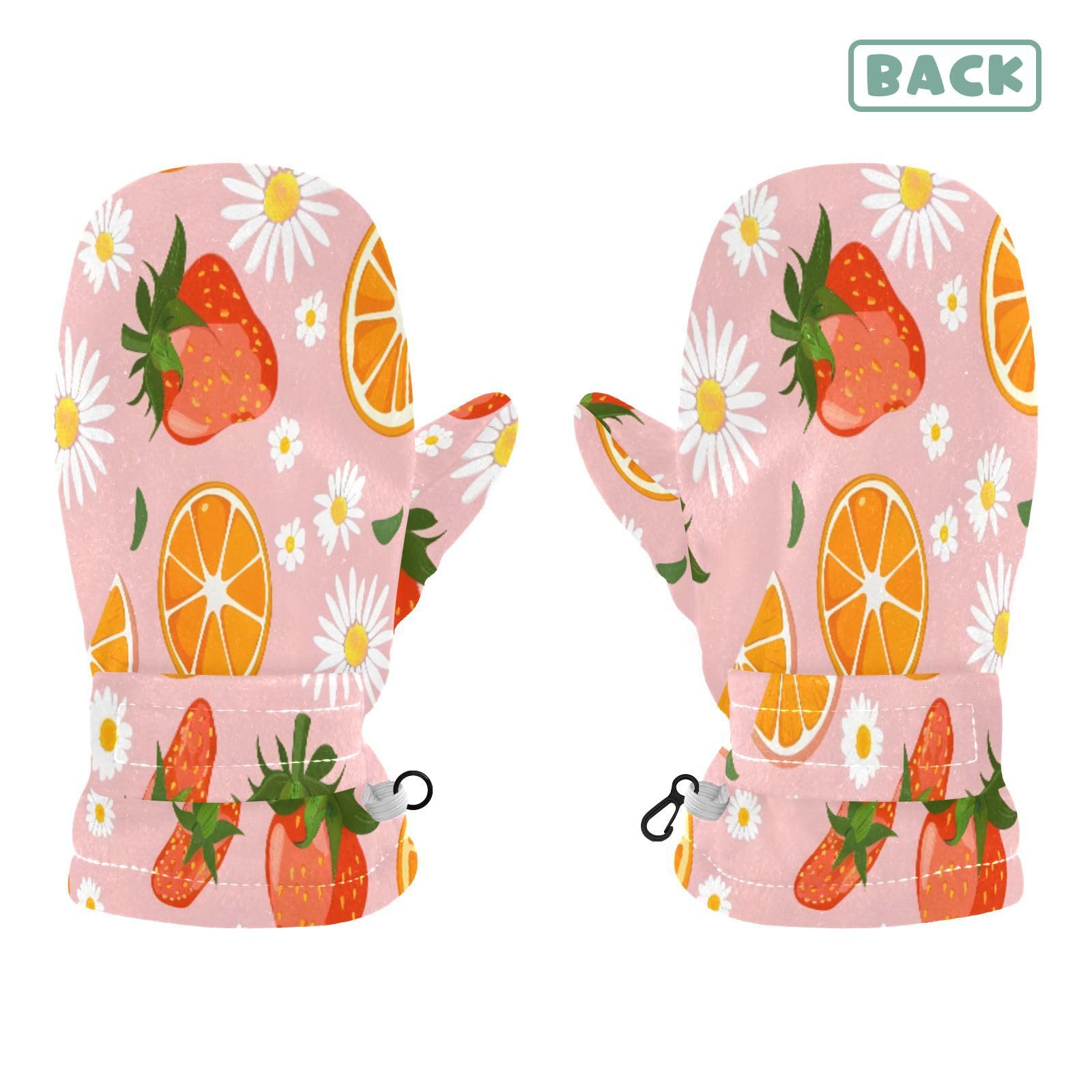 Kid's Winter Gloves Children Warm Gloves Strawberry Orange Daisy for Boys Girl Age 4-6 Years