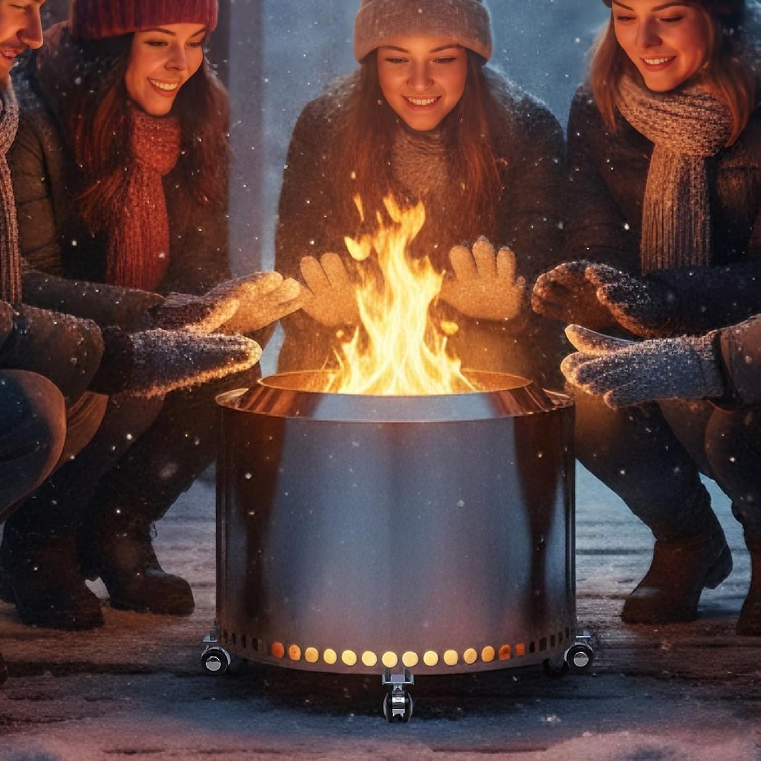 Zonon Rolling Firepit Stand with Wheels, 19-27" Fire Pit on Wheels for Outside Portable Elevated Firepit Accessory Rust-Proof Stainless Steel Camping Fire Pit Stand for Patio Camping Gifting Outdoor