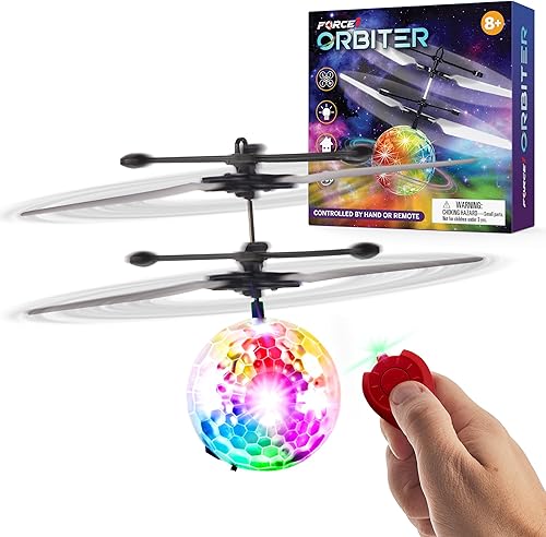 Force1 Orbiter Flying Orb Ball Toy Hand Operated Spinner Drones para niños – Mini OVNI Drones Juguetes con control remoto, recargable LED flotante