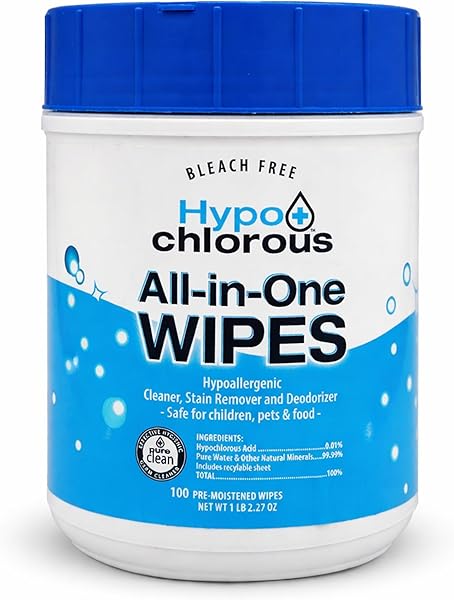 Hypochlorous Acid Wipes (2-Pack) – 200 Count Non-Toxic Cleaner for Skin, Baby, Pet, Home & Gym – Bleach-Free