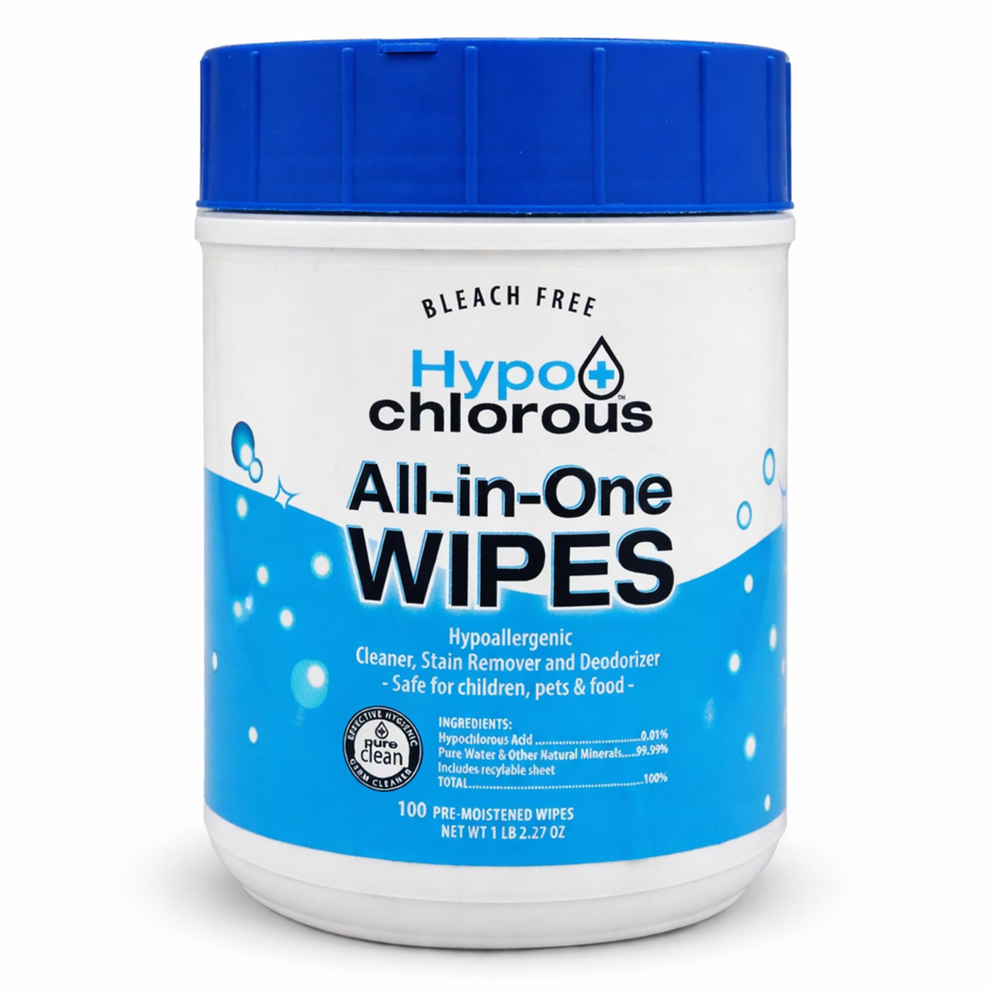 Hypo+Chlorous Hypochlorous Acid Wipes (2-Pack) – 200 Count Non-Toxic Cleaner for Skin, Baby, Pet, Home & Gym – Bleach-Free