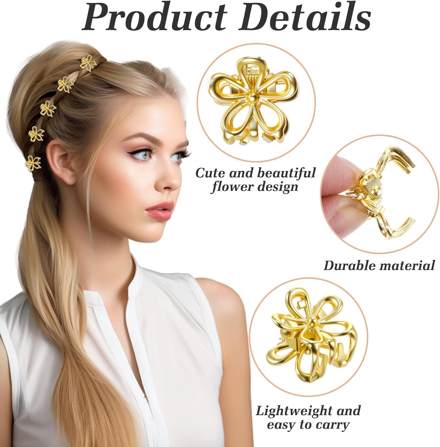 20 Pcs Mini Flower Hair Clips for Women Metal Gold Cute Tiny Sparkling Hair Flower Claw Clips Sweet Artificial Bangs Clips Decorative Cute Hair Accessories for Women Girls - Image 3