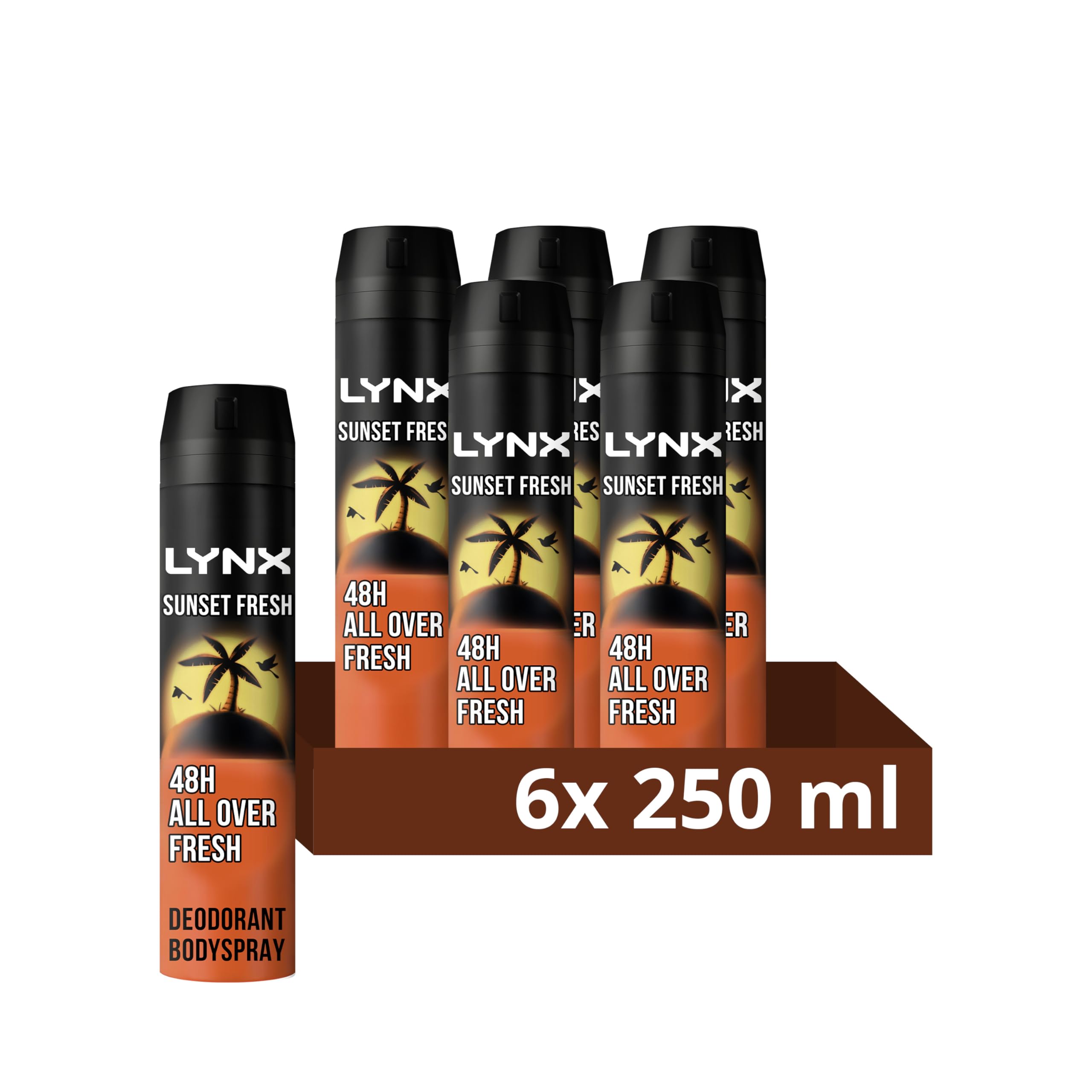Lynx Sunset Fresh XXL Aerosol Body Spray Men's Deodorant Spray with a mango & mandarin scent for long-lasting fragrance + 48-hour all-over freshness 6x 250 ml