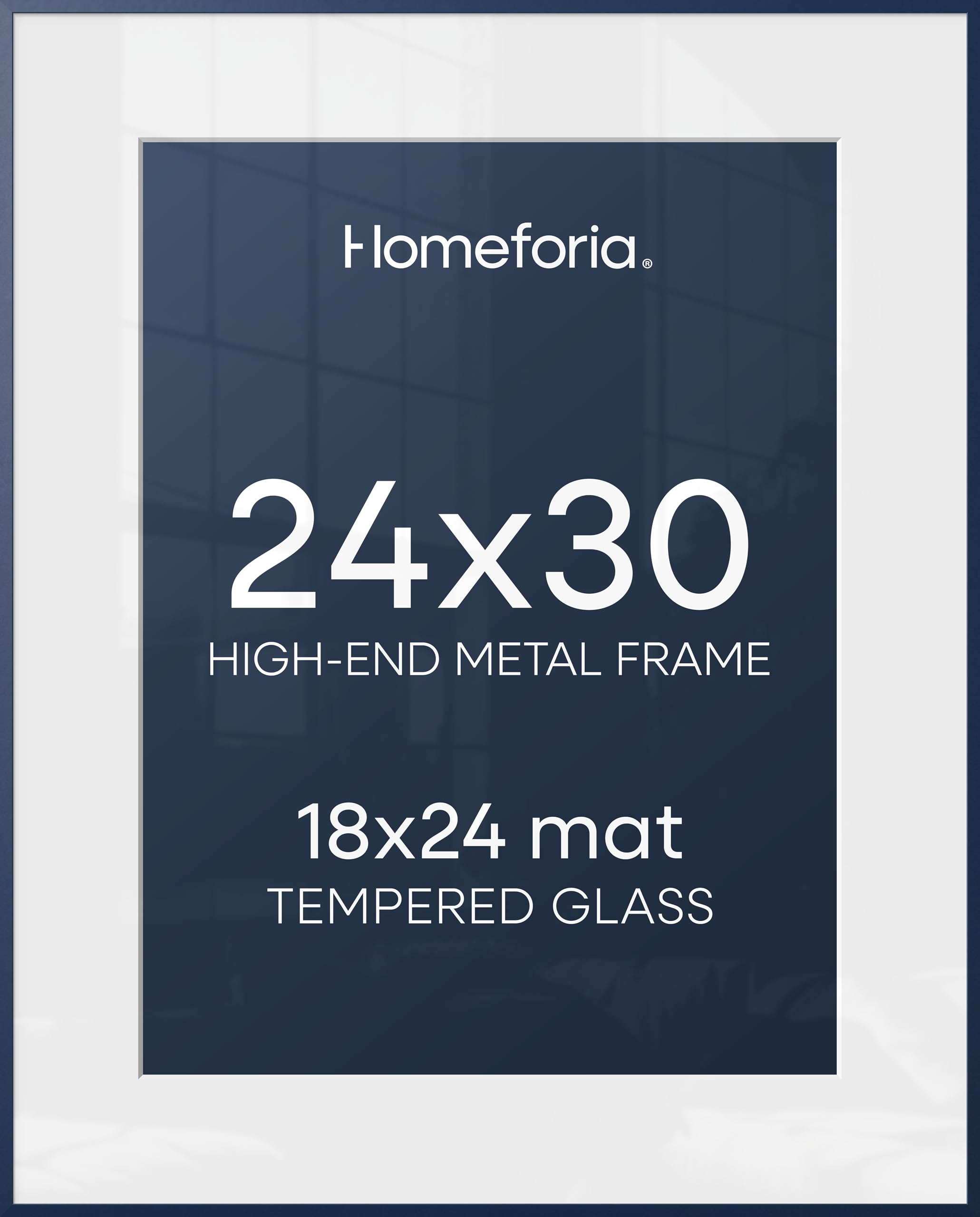 Homeforia 24x30 Frame Navy Blue, High End Metal 24x30 Picture Frames with Mat 18x24 Photo, 24 x 30 Thin Navy Blue Poster Frame Matted to 18 by 24, 30x24 Large Frame, Tempered Glass, Wall Kit, Set of 2