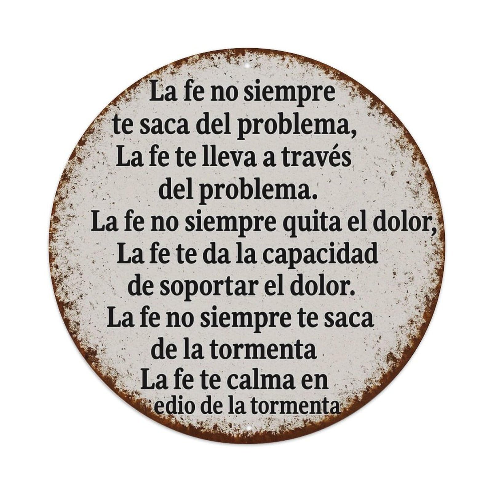 Circular Textured Background With Spanish Quote Vintage Round Tin Sign Retro Metal Wall Decor Metal Poster, Home Bar Garage Cafe Wall Art Decoration 8x8Inches
