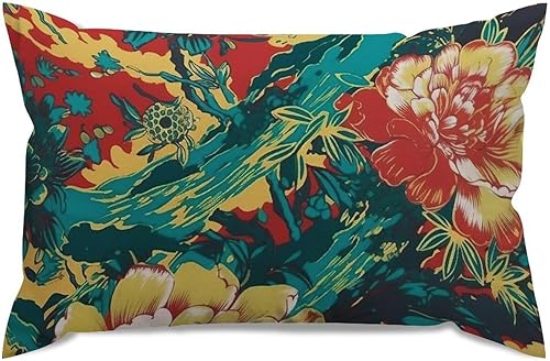 Miniatura 7 de ArogGeld Funda de almohada floral de peonía roja y verde pavo real, diseño de animales de tigre, flores coloridas, cojín de lino blanco, asiático,