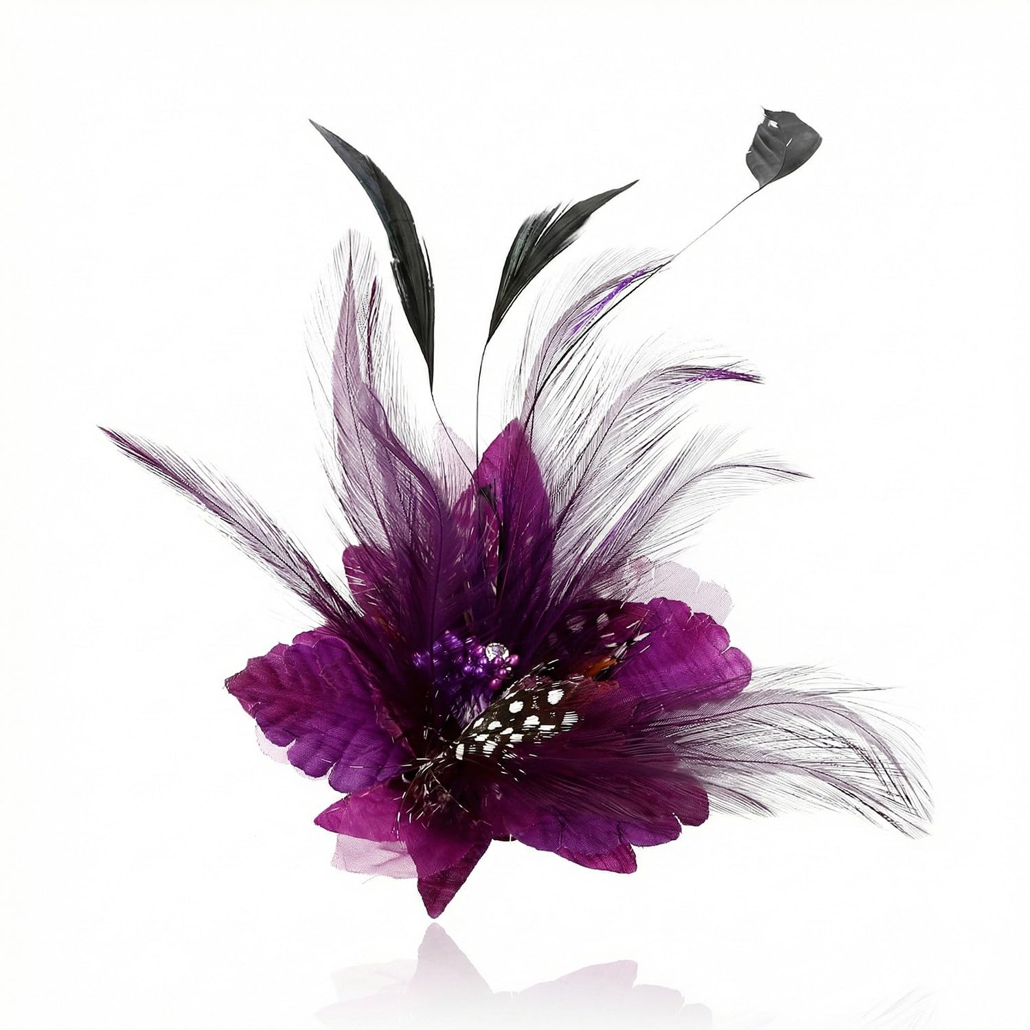 Gaomumu Women's Purple Orchid Feather Brooch, Fashion Peacock Featheres Fascinator Hair Clips, Elegant Feather Flower Hair Accessory, For Party, Banquet, Wedding, Evening Dress(Purple)