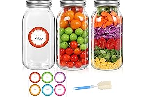 Pack of 3 Wide Mouth Half Gallon (64 oz) Mason Jars with...