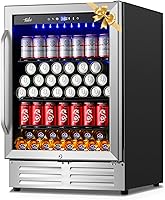 Velieta 24 Inch Beverage Fridge - 210 Cans Capacity, Built-in/Freestanding Beer Cooler with Glass Door & Quiet Compressor