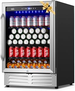 Velieta 24 Inch Beverage Fridge - 210 Cans Capacity, Built-in/Freestanding Beer Cooler with Glass Door & Quiet Compressor