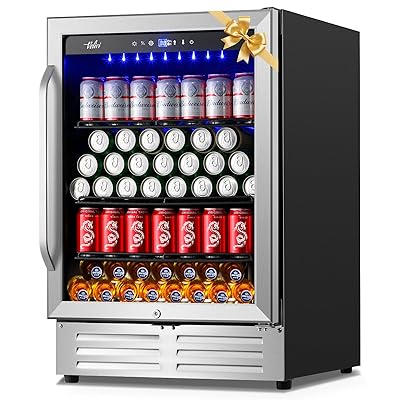 24 Inch Beverage Refrigerator Cooler,210 Cans Wide Beverage and Beer Fridge with Glass Door and Powerful Cooling Compressor, Built-in/Freestanding Drink Fridge for Kitchen, Bar or Office